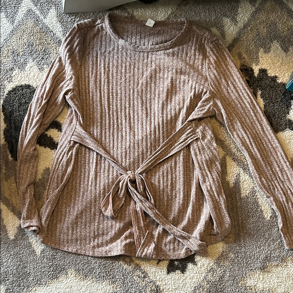 Maternity Women's Ribbed Tie-Front Top - Brown